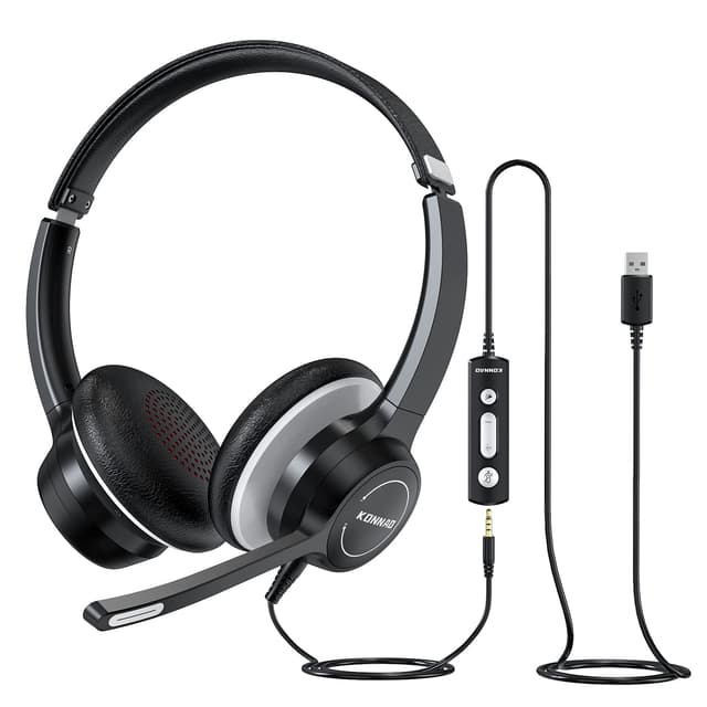 KONNAO USB Headset mit Mikrofon 🎧🎙️ - 3,5mm verdrahtete Headsets mit Noise Cancelling Mikrofon