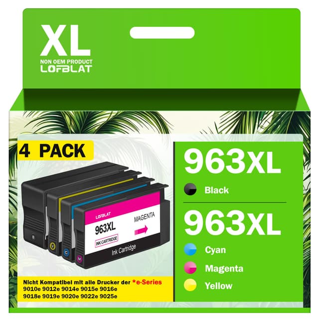 🖨️ LOFBLAT 963XL Officejet Pro 9010 Patronen Kompatibel für HP 963 Druckerpatronen XL für HP 9020 9012 9022 9014 9015 9016 9018 9019 (963XL Multipack, 4er-Pack) 🌈