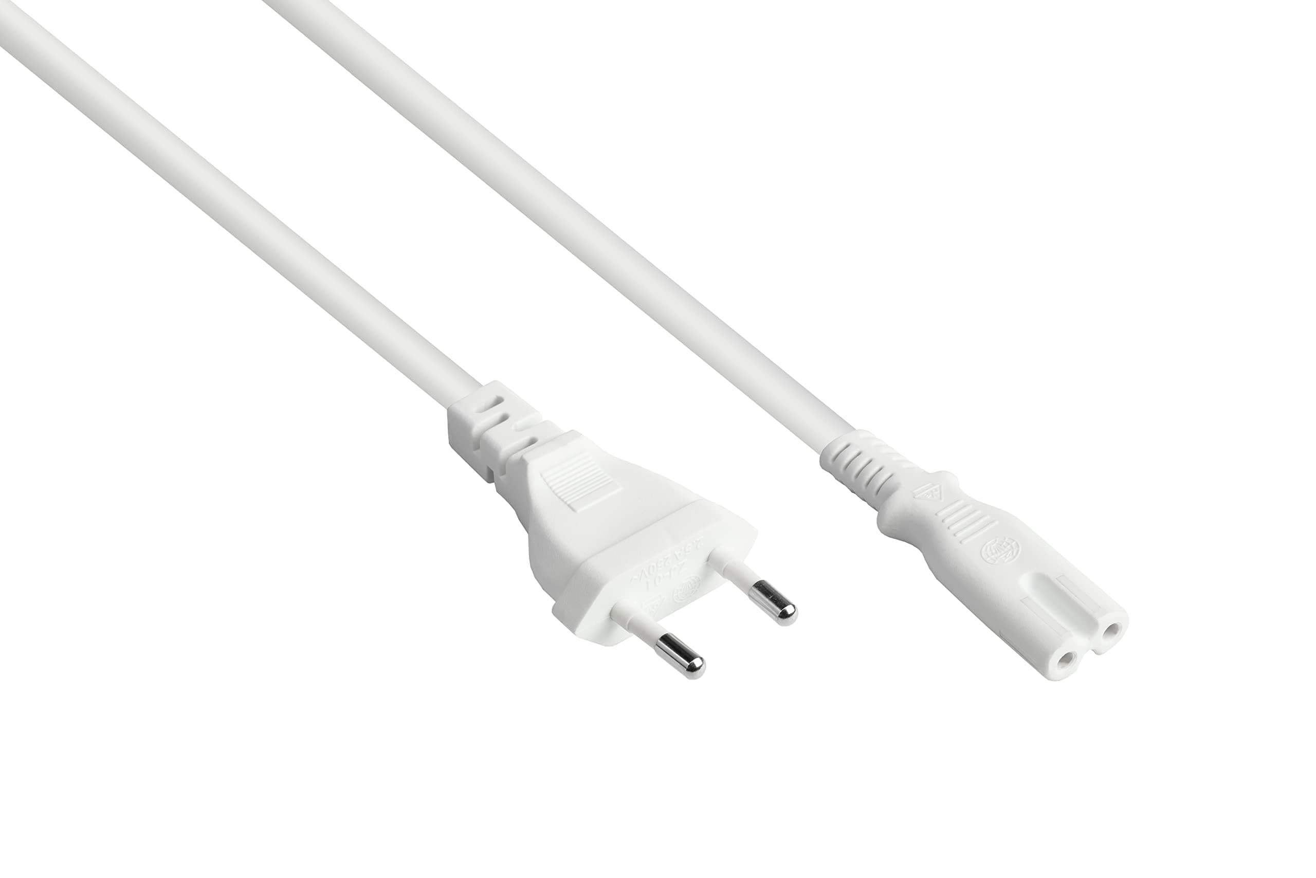 🔌 Good Connections EURO-Netzkabel - 1,5 m - Euro-Stecker Typ C (gerade) an C7/Euro 8 Buchse (gerade) - KUPFERLEITER - 0,75 mm² - Stromkabel für TV, Konsole, Radio, Netzteil, Rasierer u.v.m. - WEISS Gerade an C7/Euro 8 - WEISS 1,5 m
