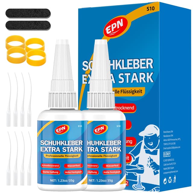 EPN Schuhkleber Extra Stark Wasserfest, 35g Transparent Schuhsohlen Kleber für Sneakers, Stiefel, Sandalen, Leder, High Heels und mehr, 2 Stücke