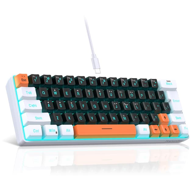 Snpurdiri 60% Prozent Gaming Tastatur 🌟 Kabelgebundene, RGB LED Beleuchtung, Mechanisches Gefühl Keyboard Mini 🎮 Kleine Ergonomisch, Kompakt, Office Tastatur für PC (63weißschwarz-orange) - Angebot