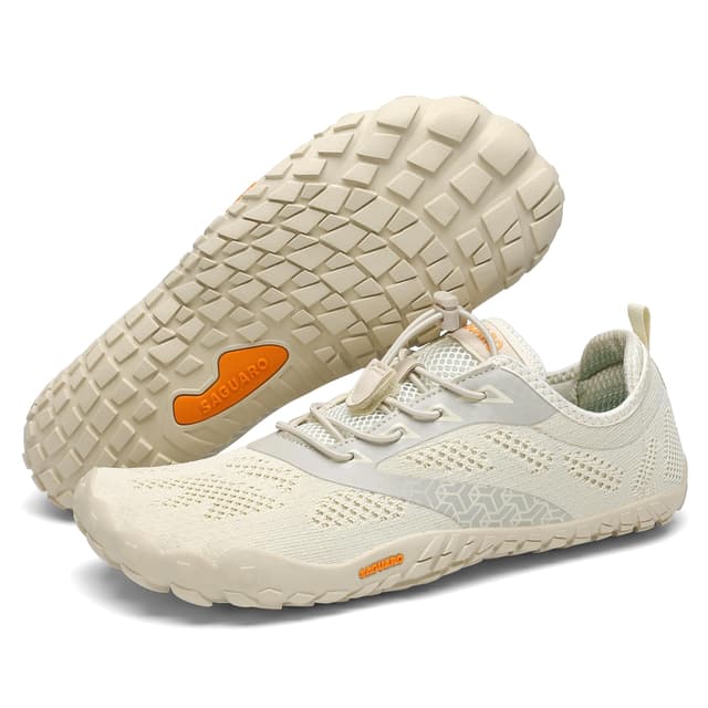 👣 SAGUARO Unisex Barfußschuhe Herren Damen Barfussschuhe Trail Minimalistische Outdoor Fitnessschuhe 38 EU Beige 🌿