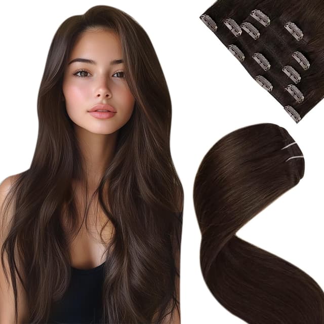 🌟 LaaVoo Clip in Extensions Echthaar Braun 🌟