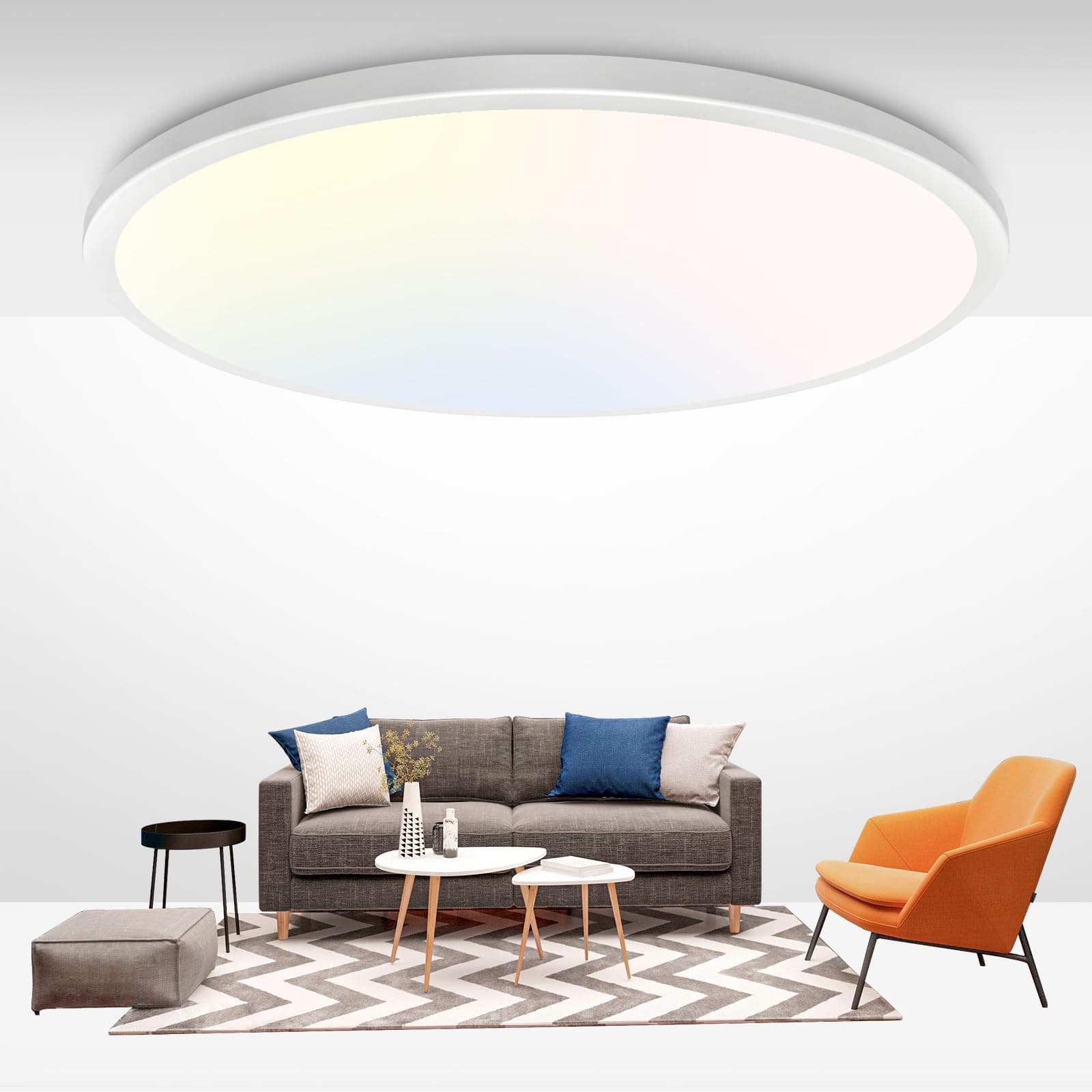 Zemty 46W 4600LM LED Deckenleuchte Flach 49cm 🌟 Deckenlampe 3Farben 3000/4000/6500K