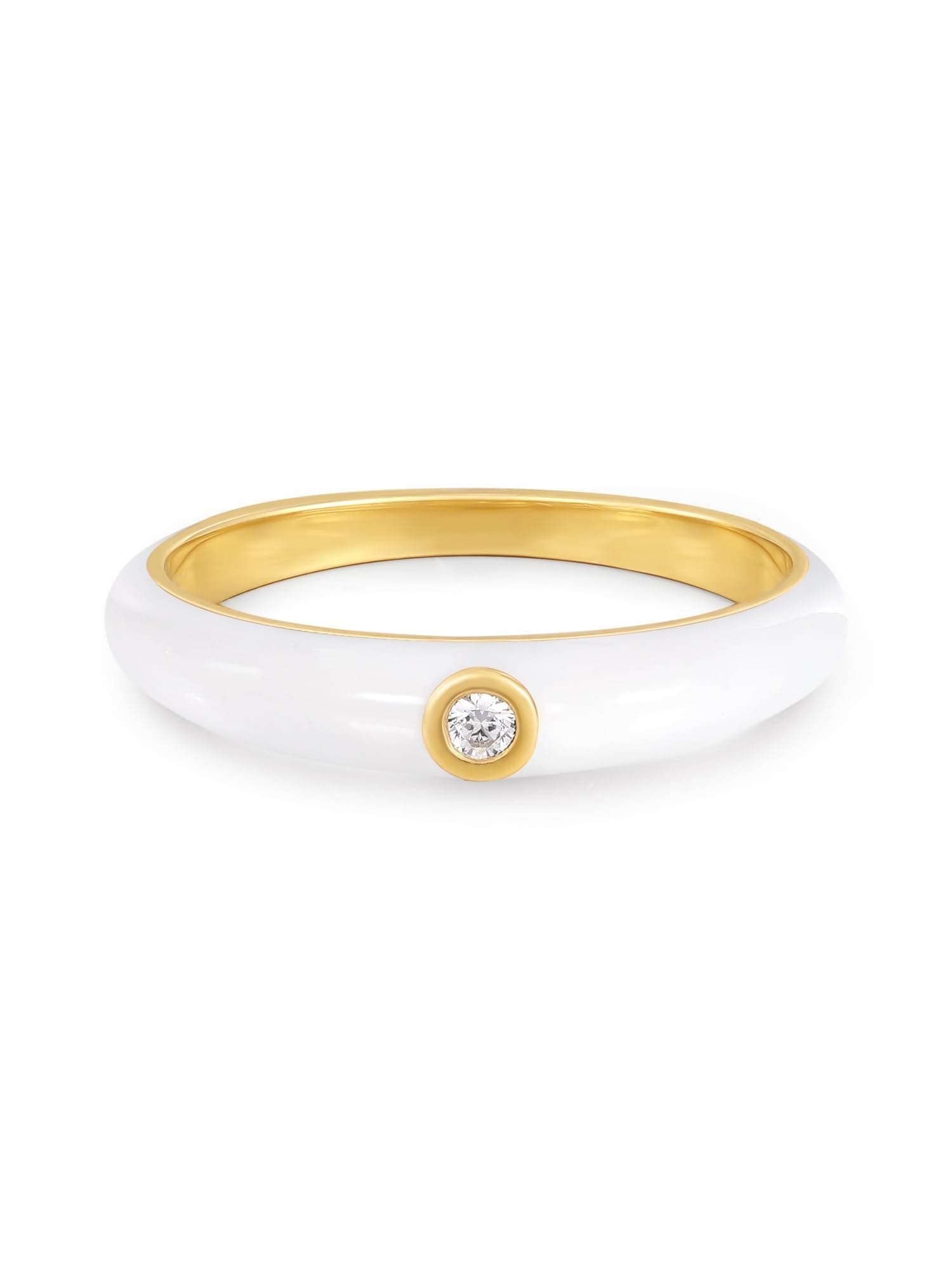 GLANZSTÜCKE MÜNCHEN Damen Ring aus 925/- Sterling Silber gelbvergoldet 14 Karat mit Emaille weiß Silberring 8 🌟
