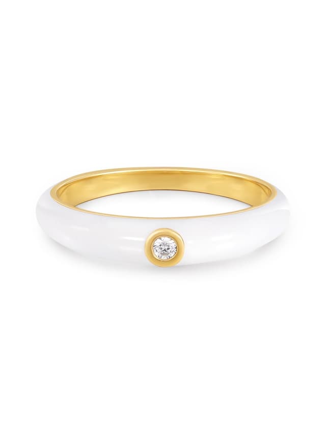 GLANZSTÜCKE MÜNCHEN Damen Ring aus 925/- Sterling Silber gelbvergoldet 14 Karat mit Emaille weiß Silberring 8 🌟