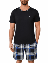 Jahetuul Schlafanzug Herren kurz Schlafhose Karomuster Pyjama Sommer Rundhals Schlafanzüge für Herren Schwarz 😴🌟