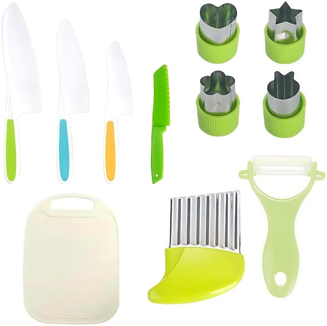 🔪🍅 11-teiliges Kinder Küchenset zum Schneiden und Kochen von Obst oder Gemüse 🎁 Kindermesser ab 2-6 Jahren