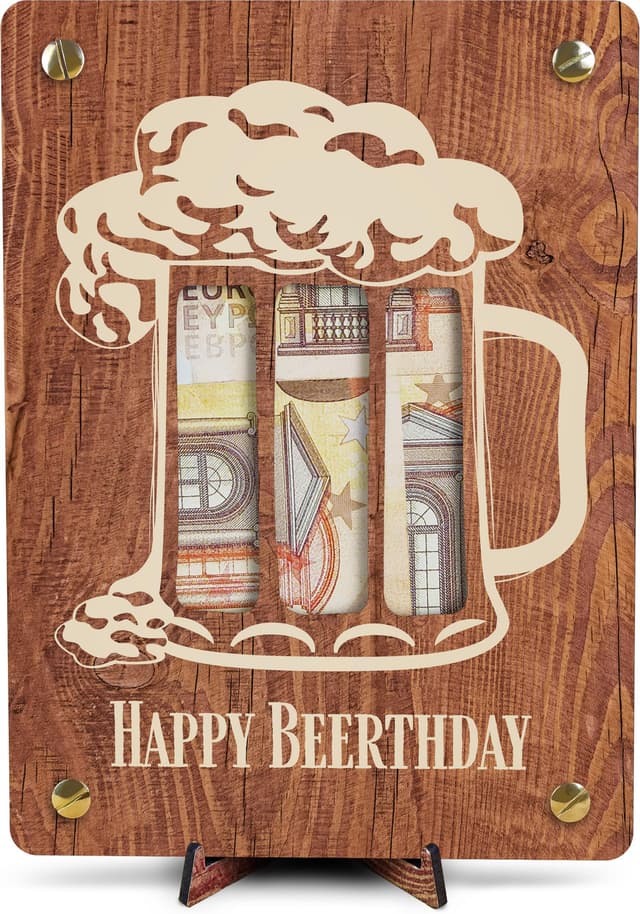 XL Geldgeschenk aus Holz inkl. Ständer | Biergeschenk für Männer 🍺