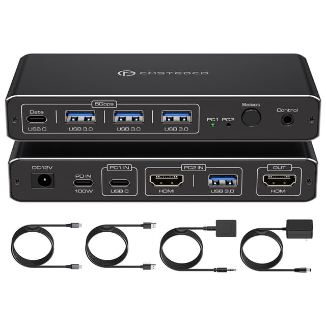HDMI KVM Switch 2 PC 1 Monitor 4K@60Hz USB C KVM Switch HDMI 2 Port