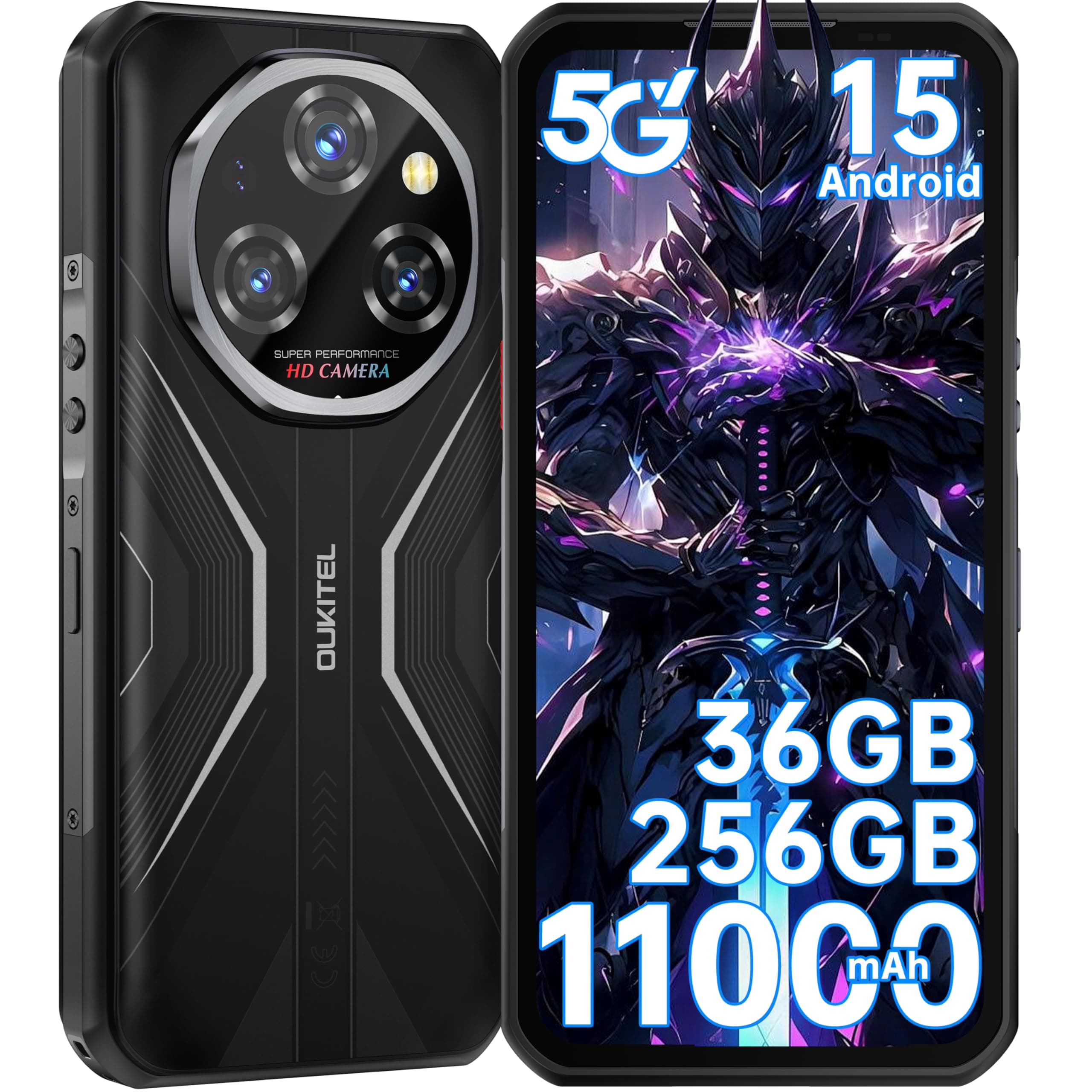 OUKITEL WP55 Android 15 Outdoor Handy - 11000mAh Smartphone 5G 36GB+256GB/2TB Schwarz