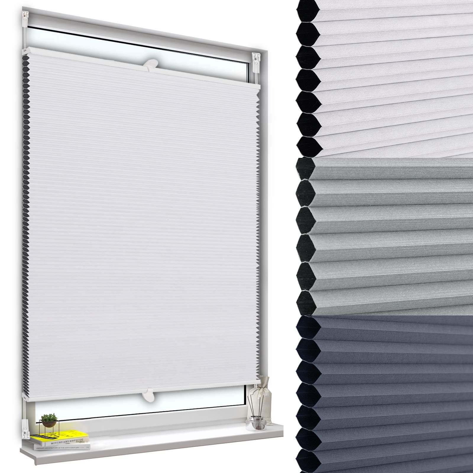 WOLTU Wabenplissee ohne Bohren Verdunklung Thermo Doppelplissee Klemmfix Zweifarbig 70x220cm Weiß-Weiß 🌞🏡
