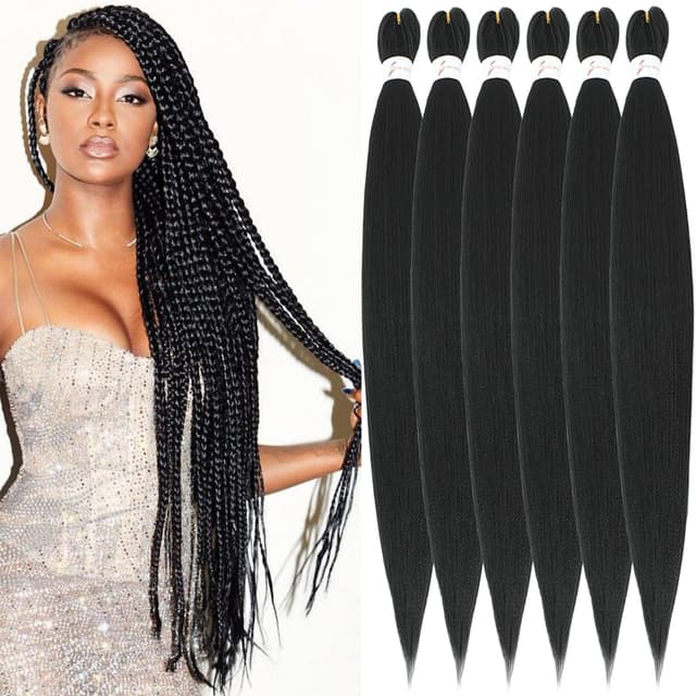 Xusuperb Pre Stretched Braiding Haare 1B Black 30 Zoll Easy Braids Extensions Schwarz Kunsthaar zum Einflechten 6 Packs Knotless Vorgedehntes Flechthaar Kanekalon Yaki Flechten Haarverlängerungen(1B) 76 cm (6er Pack) 1B
