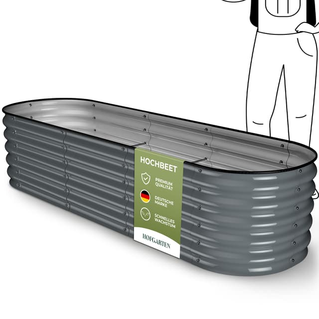 HOFGARTEN ® Hochbeet Metall 200x60x42 cm | 6-in-1 Hochbeete-Kit 🌼🥕👨‍🌾 | Rostfrei und 100% Formstabil