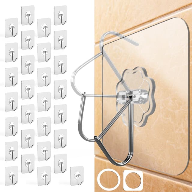 🔥 Menz Haken selbstklebend, 30 Stück Transparent Klebehaken extra stark (10 kg) 🔥
