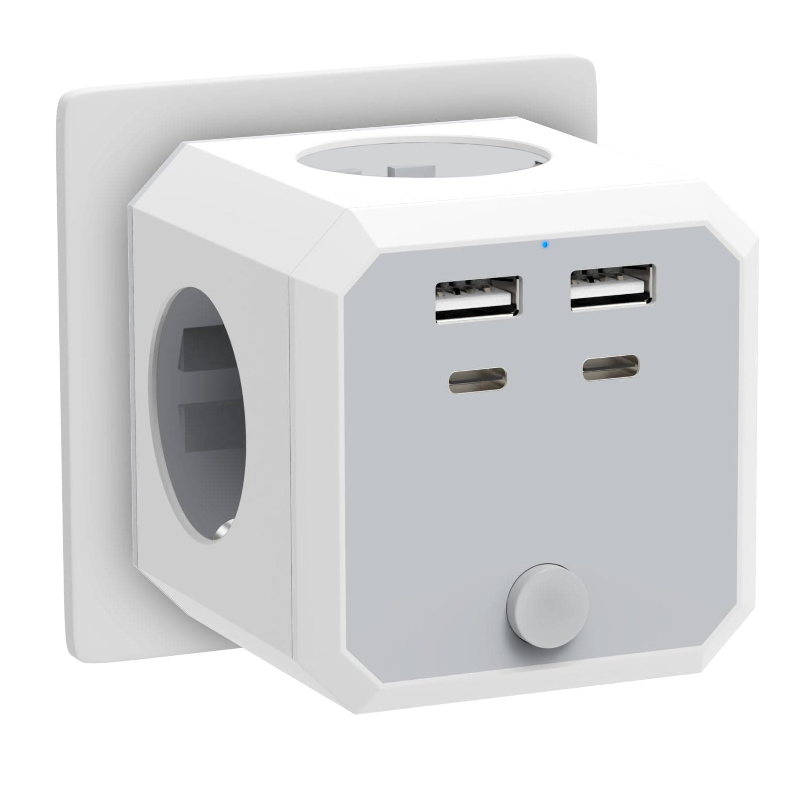 🔌🔋 Steckdosenadapter 4-fach | Weiß | 8-in-1 Steckdosenleiste für Küche, Reise und Büro