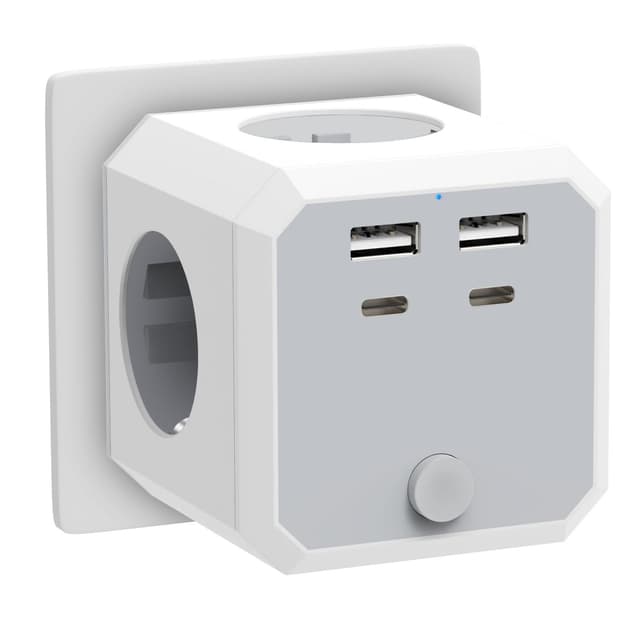 🔌🔋 Steckdosenadapter 4-fach | Weiß | 8-in-1 Steckdosenleiste für Küche, Reise und Büro