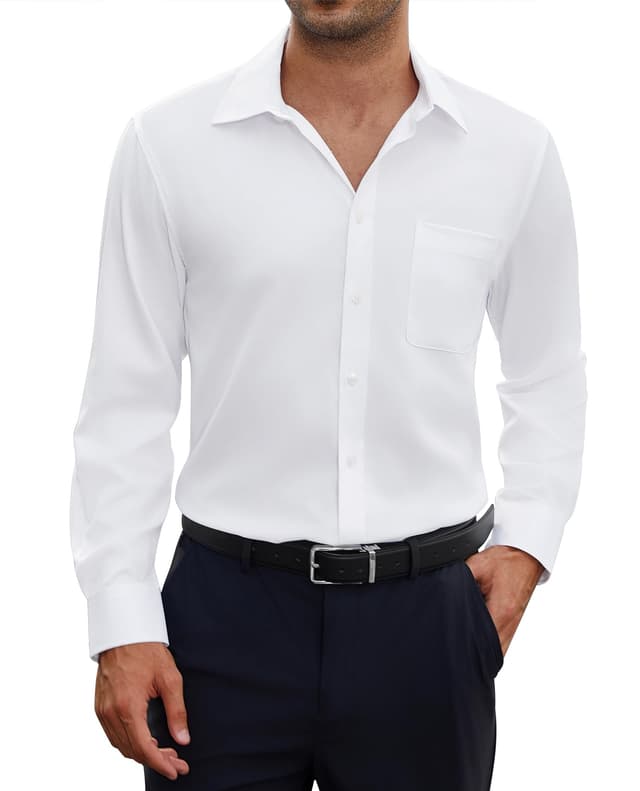👔 Siliteelon Herren Hemden Bügelfrei Regular fit Oberhemden Herren Langarm Unifarben Stretch Freizeithemden Businesshemd Anzug Hemd L A-weiß