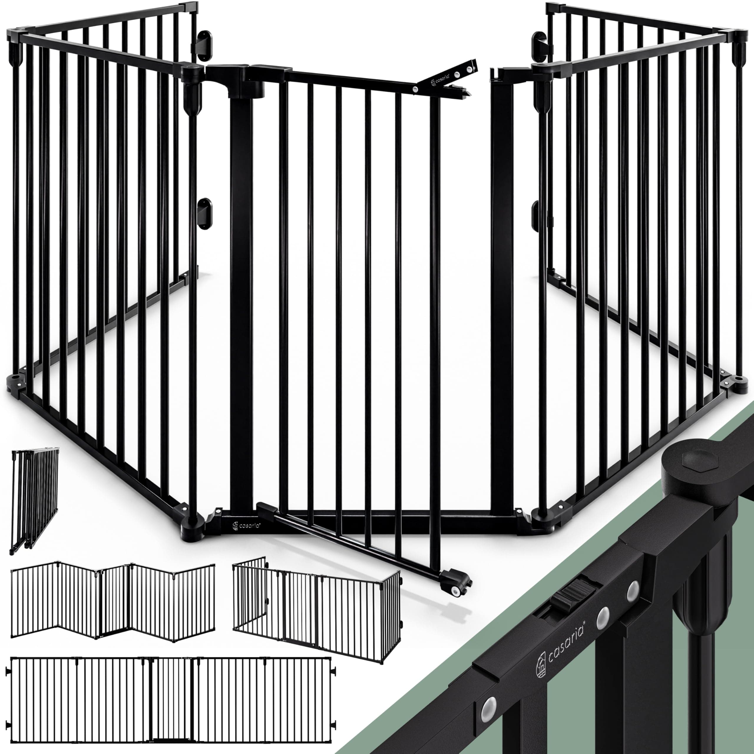 🔥SALE🔥 CASARIA® Kaminschutzgitter Baby mit Sicherheitstür - 306x76cm Schwarz