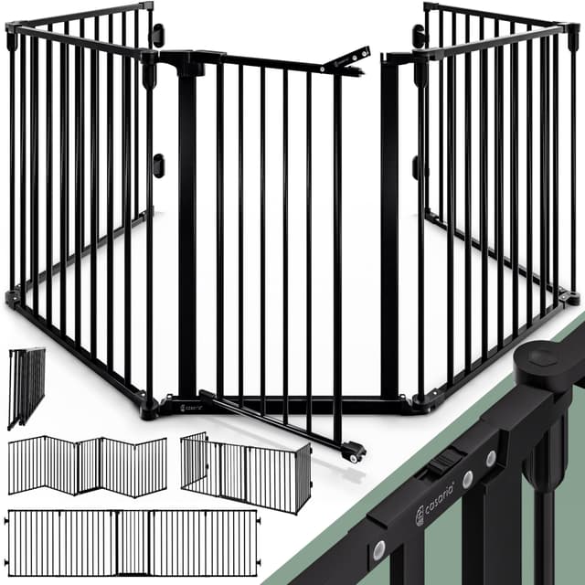 🔥SALE🔥 CASARIA® Kaminschutzgitter Baby mit Sicherheitstür - 306x76cm Schwarz