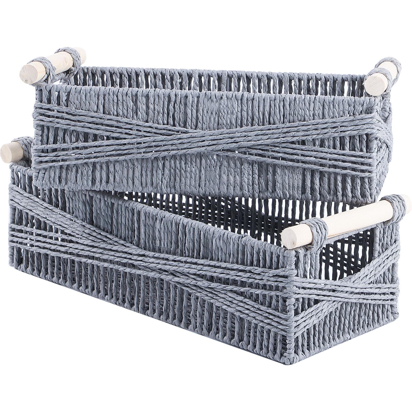 🌟 Tolles Angebot! OUTBROS Aufbewahrungskorb Geflochten, Körbchen mit Griff, Dekorative Arbeitsplatte Toilettentank Regal Schrank Organizer für Schlafzimmer Wohnzimmer, Grau, 2er Set Small Grau