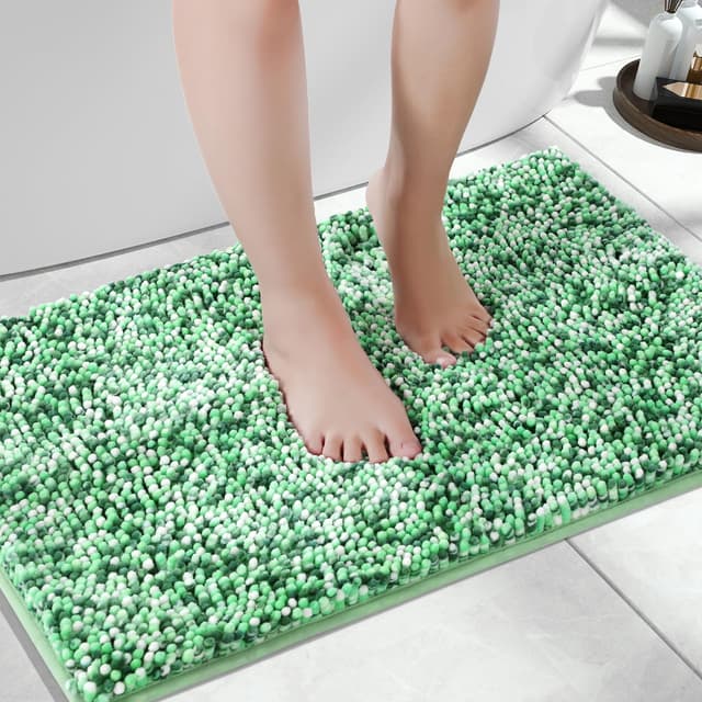 Yimobra Rutschfester Chenille Badezimmerteppich 92 x 61 cm Hellgrün & Grün 🛁 Luxuriöse Badematte mit Wolkenartiger Weichheit