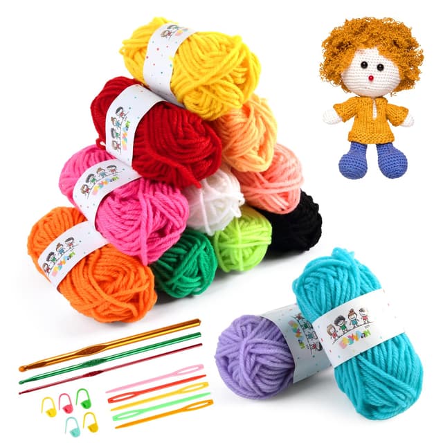 🧶 Häkeln Für Anfänger Set: 12x10g Polyester Dickes Garn, 12 Farben Rainbow Häkelgarn 🌈