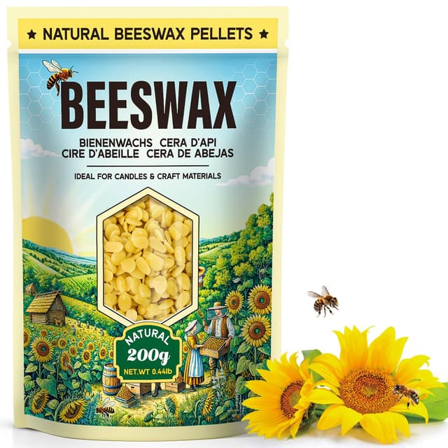 🕯️ Bienenwachs Pastillen 200G - Natürliches Gelbes Bienenwachs für Kerzenherstellung und Hautpflege 🐝
