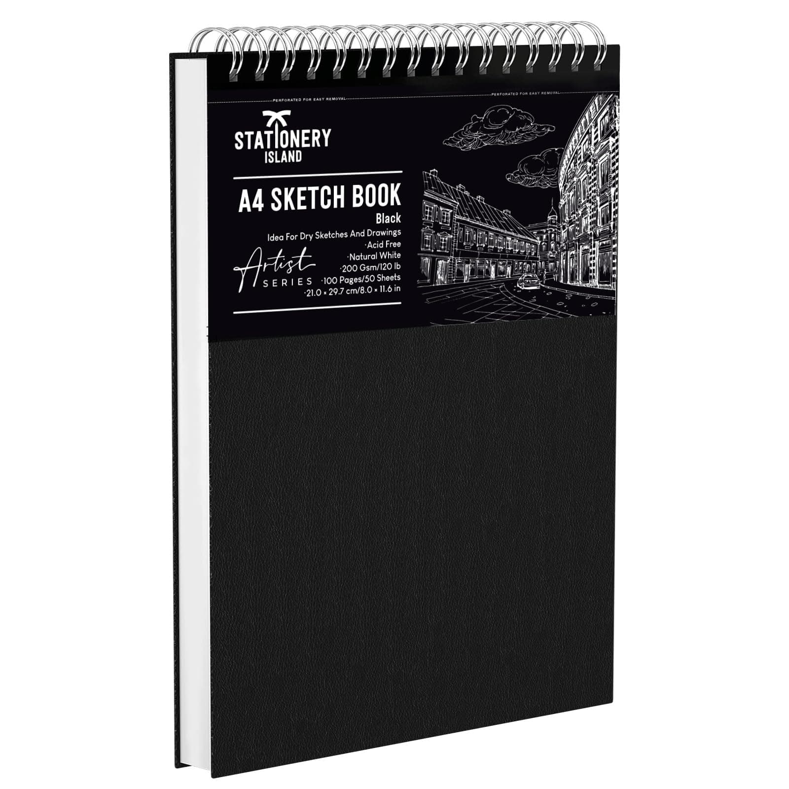 STATIONERY ISLAND Skizzenbuch A4 200 g/m² Zeichenblock 100 Seiten