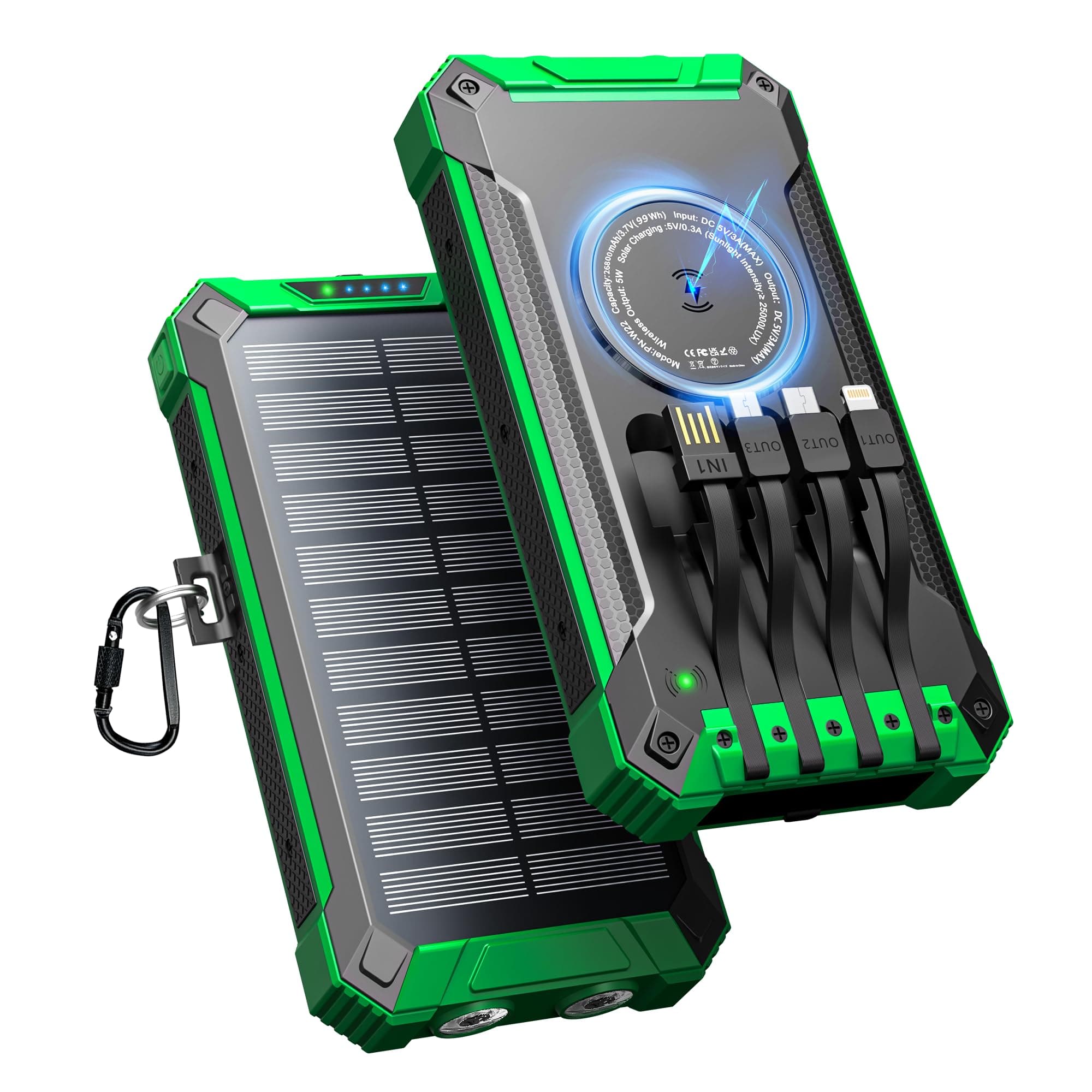 🔋🌞 Wireless Solar Powerbank 26800mAh mit 4 Kabeln und kabellosem Laden! 📱🔦
