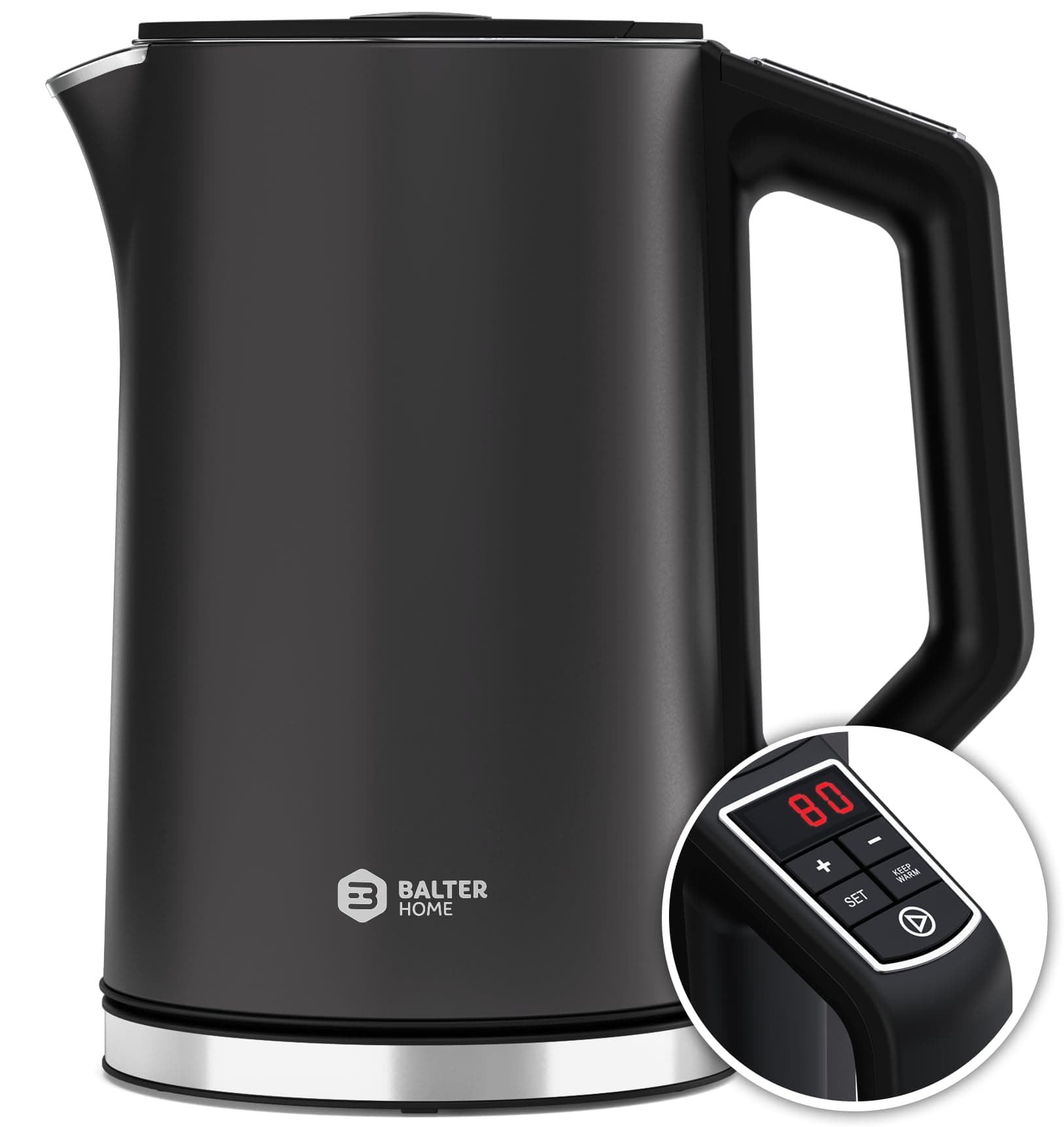 🌡️🔥 Balter Edelstahl Wasserkocher mit Temperatureinstellung - 1.5L, 2200W, Grau B. Grau