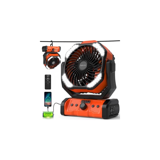 🏕️ Kejector Tragbarer Camping Ventilator 24000mAh 3-in-1 Akku Ventilator mit LED-Licht