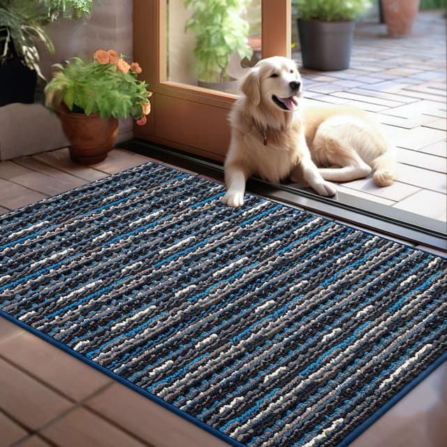 Biscpro Fußmatte 80x100cm Boho Teppich Schmutzfangmatte Innen Waschbar Rutschfester Fussmatte Eingangsmatte Carpet - Blau 80 x 100 cm