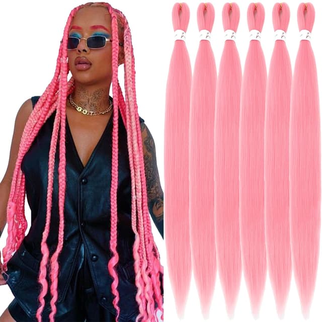 Xusuperb 30 Zoll Lang Pre Stretched Braiding Haare Pink Easy Braids Extensions Rosa Kanekalon Kunsthaar zum Einflechten 6 Packungen Weich Vorgestrecktes Flechthaar Yaki Zöpfe Haarverlängerungen(Rosa#) 76 cm (6er Pack) Rosa#