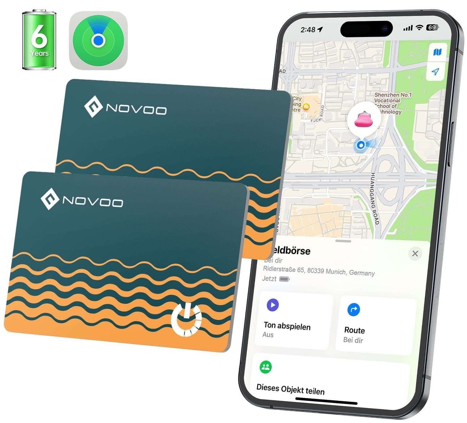 NOVOO Air Tag Karte Smart Wallet Tracker Card 2er Pack 🌟