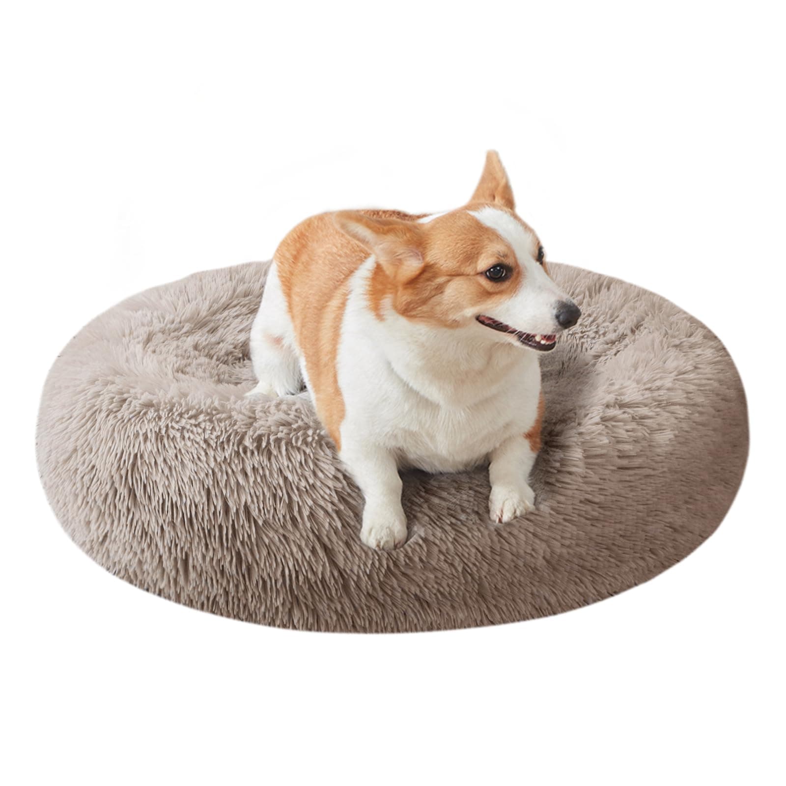 🐶 Nisrada Hundebett für kleine, mittelgroße und große Hunde, 70cm, waschbar, rund, gemütlich, weich, Haustierbett für Welpen und Kätzchen, mit Rutschfester Unterseite L-70CM Beige Farbe