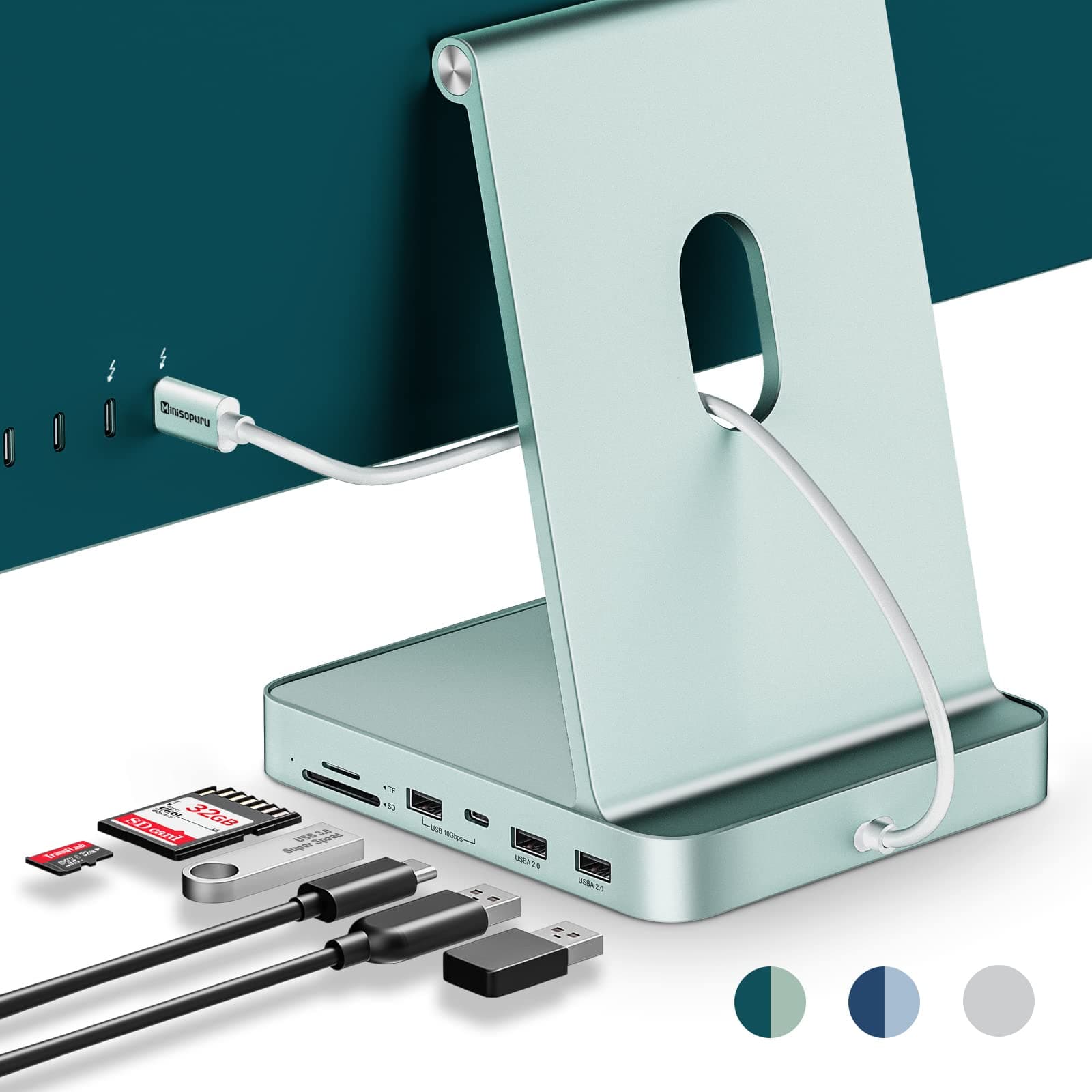 🌟 Minisopuru USB C Hub für iMac 24 Zoll 2021/2023/2024, Grün 🌟