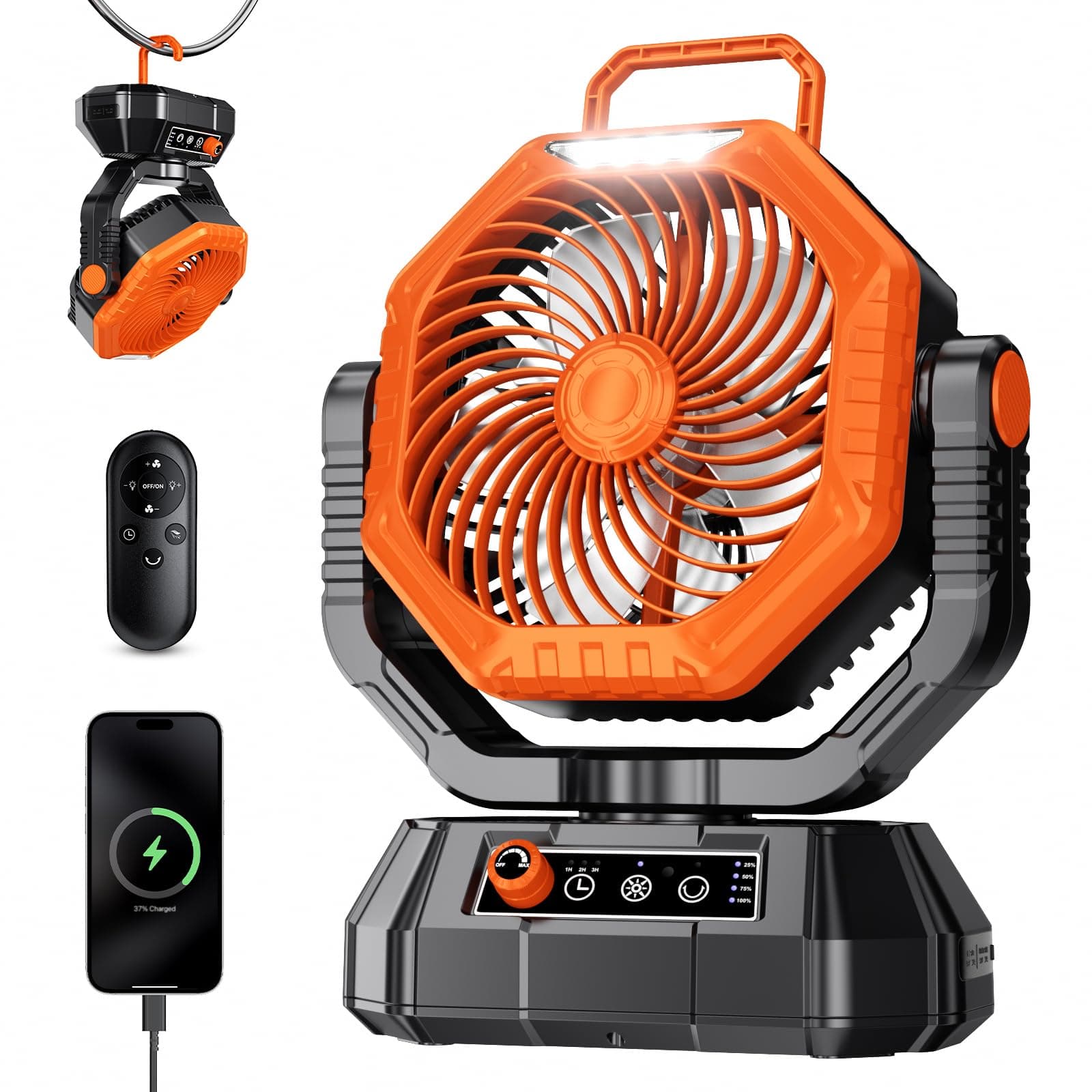 🏕️ AJVV Camping Ventilator mit Akku 20000mAh - Orange