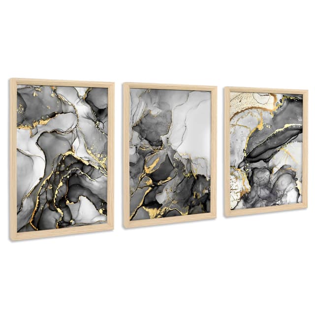 3 Pcs Grau Gold Marmor Mit Rahmen Leinwand Bilder Malerei Poster Kunstdruck Abstrakte Bild auf Leinwand