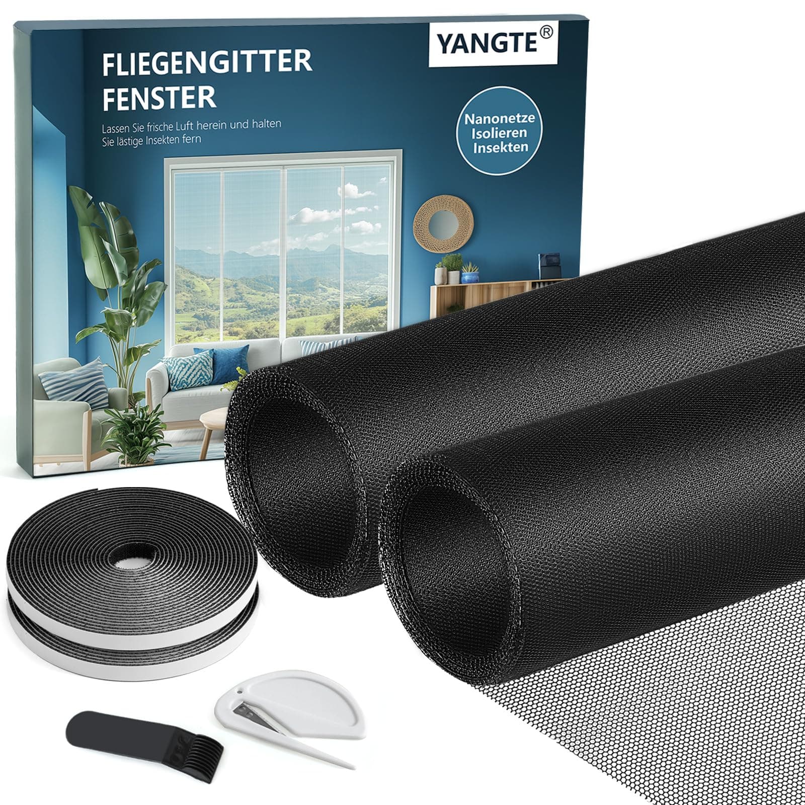 YANGTE Fliegengitter für Fenster (130x150 cm | Schwarz 2er-Pack) 🪲🪰 Insektenschutz Fenster ohne Bohren 🪲🪰 2er Pack