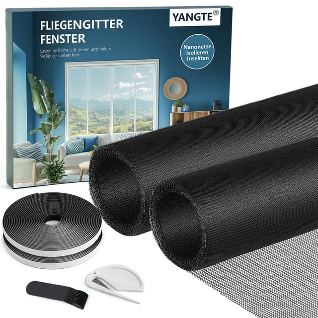YANGTE Fliegengitter für Fenster (130x150 cm | Schwarz 2er-Pack) 🪲🪰 Insektenschutz Fenster ohne Bohren 🪲🪰 2er Pack