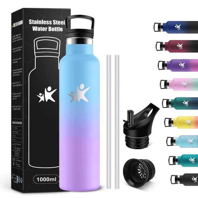 KollyKolla Thermosflasche 1L mit Strohhalm, BPA-frei