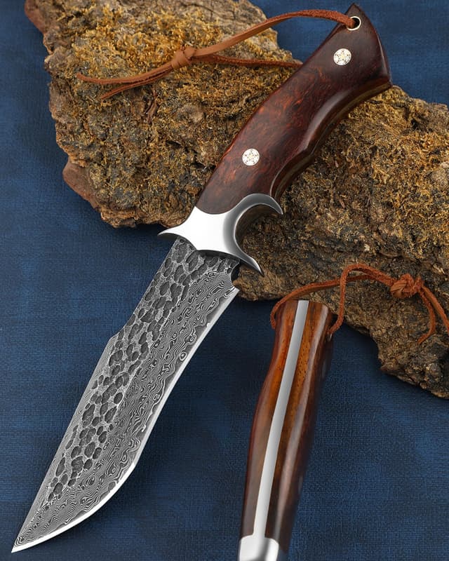 🔪 Omesio Hochwertiges Damast Jagdmesser Damaststahl Survival Messer Outdoor Damastmesser mit Scheide Japanischer Stil M-(Damast Stahl ) BRAUN Angebot!
