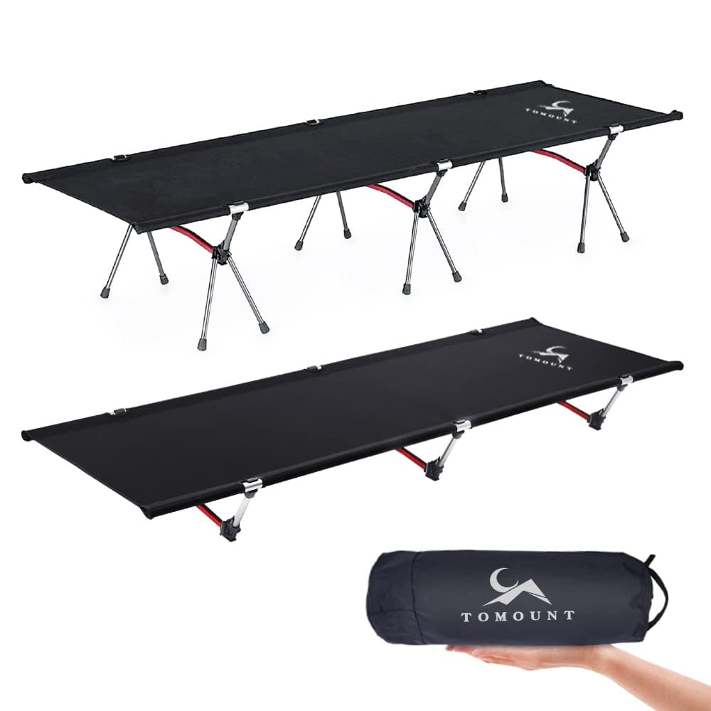 🏕️ TOMOUNT Feldbett Leichtes Campingliege Aluminiumlegierung Kompaktes Campingbett Reisebett für Balkon, Garten, Zelten, Outdoor Wanderung Schwarz - Angebot!