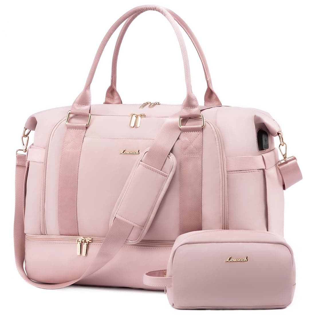 LOVEVOOK Kliniktasche Geburt Weekender Damen, Sporttasche Reisetasche Travel Bag mit Kulturtasche, Schuhfach & Nassfach, Wasserdicht Overnight Bag Handgepäck Tasche für Gym Yoga Reisen, Rosa 37L Rosa 🎒💕