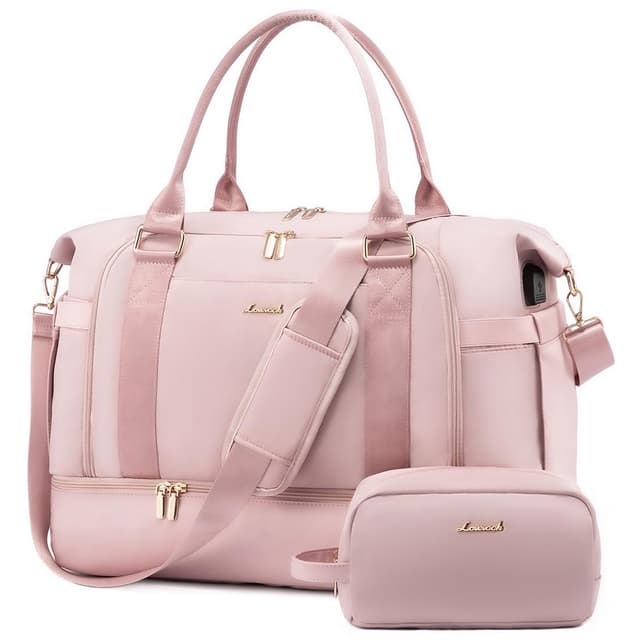 LOVEVOOK Kliniktasche Geburt Weekender Damen, Sporttasche Reisetasche Travel Bag mit Kulturtasche, Schuhfach & Nassfach, Wasserdicht Overnight Bag Handgepäck Tasche für Gym Yoga Reisen, Rosa 37L Rosa 🎒💕