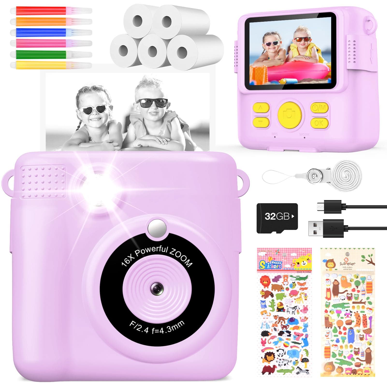 📸 KinderKamera DigitalKamera Sofortbildkamera 1080P Videokamera (Lila) Violett 🌟
