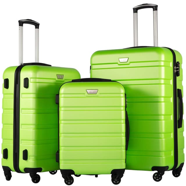 🌟👜 COOLIFE Hartschalen-Koffer Trolley Rollkoffer Reisekoffer ardschale Boardcase Handgepäck mit TSA-Schloss und 4 Rollen (Apfelgrün, Koffer-Set) Koffer-Set Apfelgrün 🌟👜