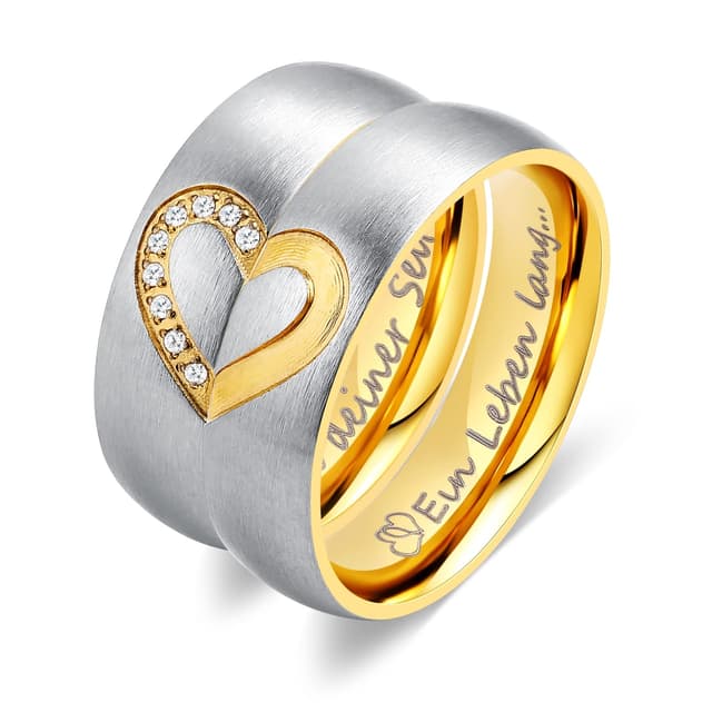 💍 Wycian Eheringe Gold, Trauringe Edelstahl Herz Ring 6mm Zirkonia Gravur - Ein Leben lang an deiner Seite 💕