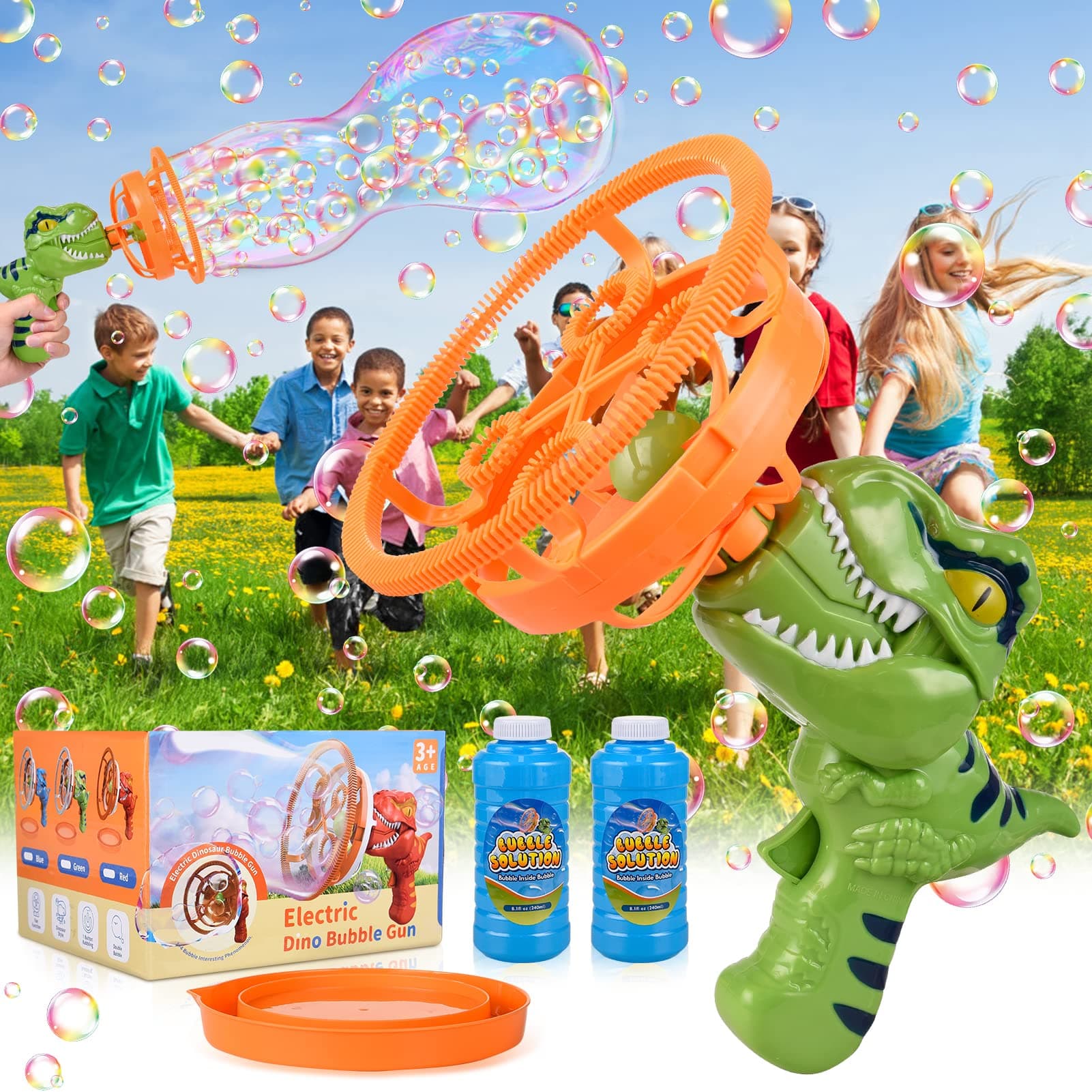 🦕🔫🌈 Hierfun Dinosaurier Seifenblasenmaschine Pistole für Kinder - Grünes Sommerspielzeug Geschenk ab 3 Jahren